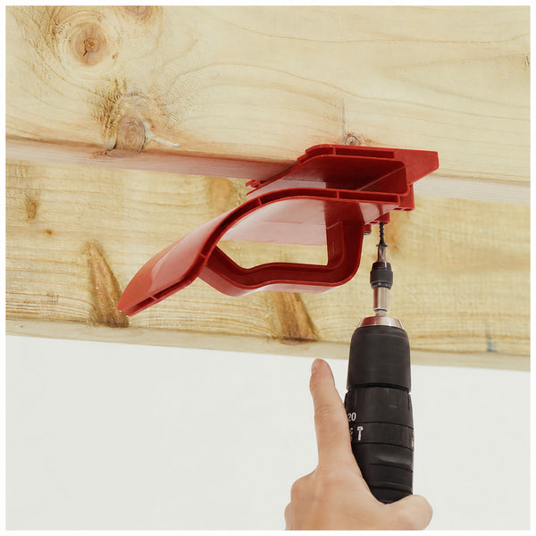 Person installing plasterboard ceiling on their own using Board Aid Support tool